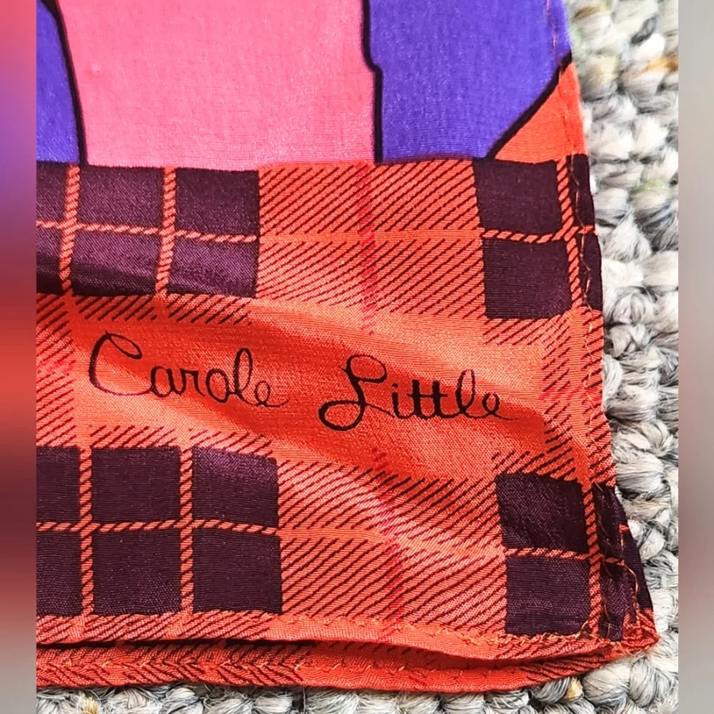Carole Little Abstract Floral/Plaid Silk Oblong Scarf